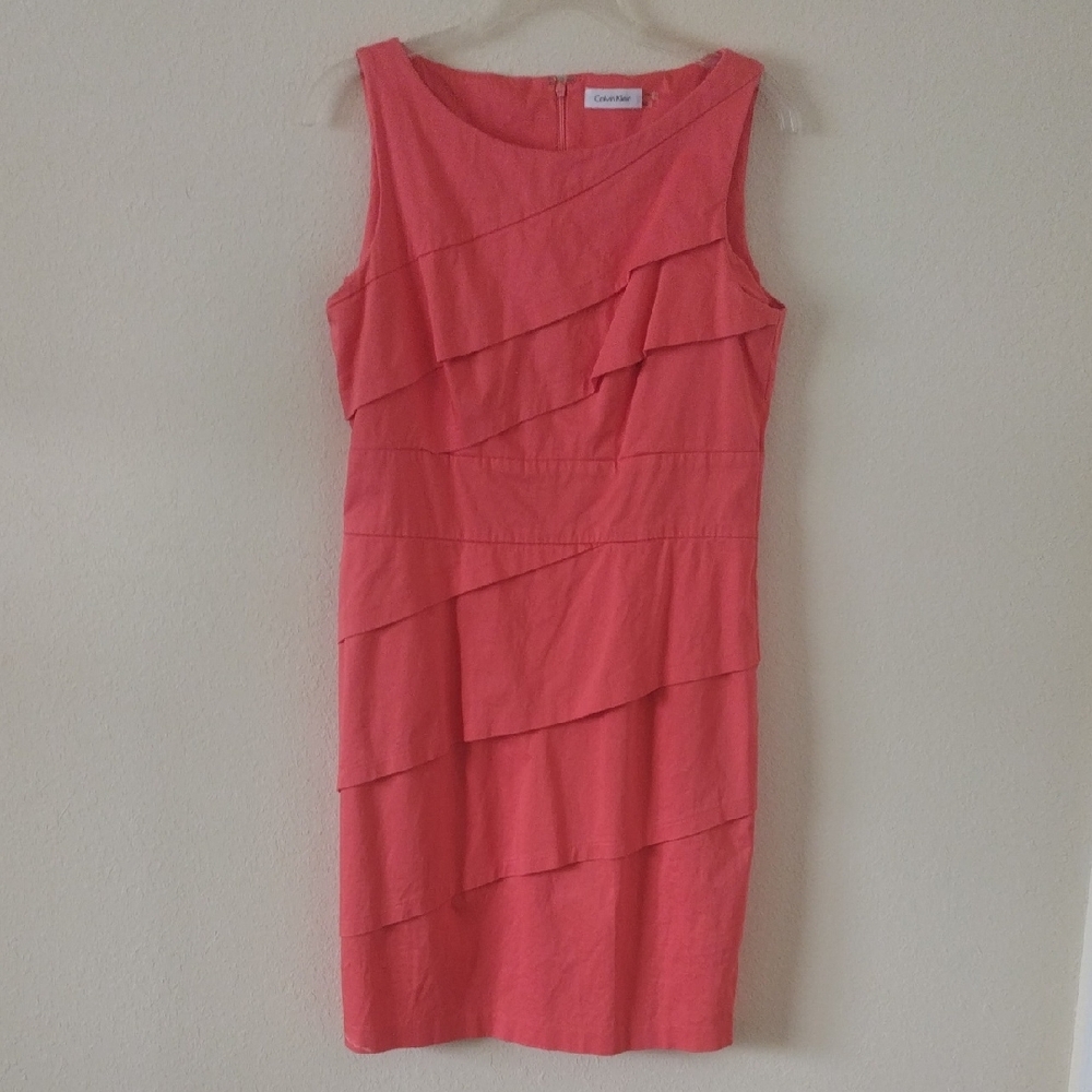 Calvin Klein Pink Asymmetrical Tiered Midi Dress